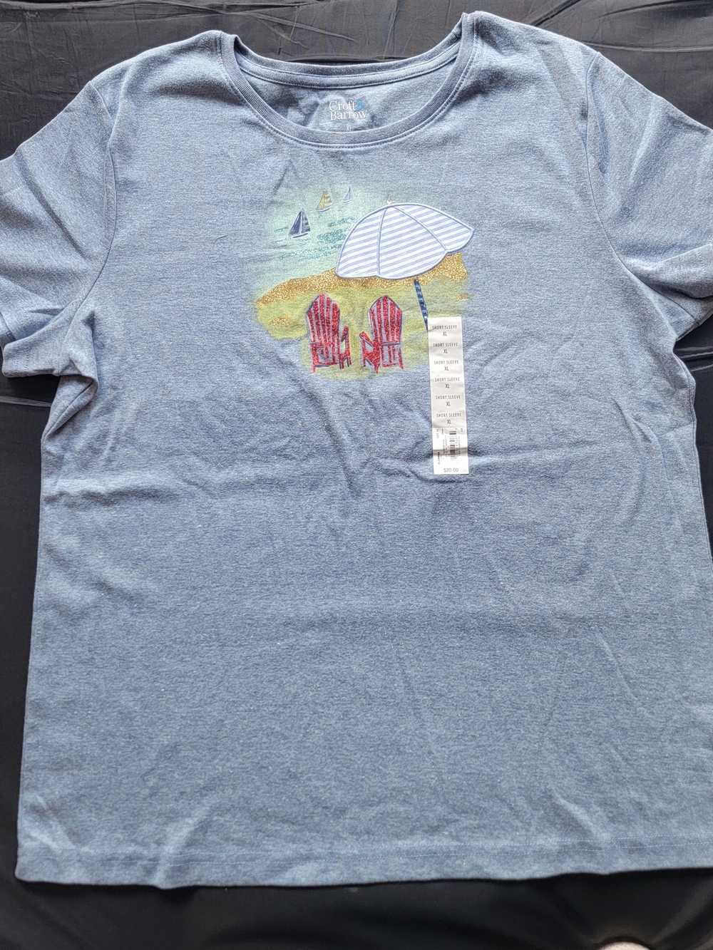 (#71) croft & barrow Light Blue Short-Sleeve Tee with Beach Motif
